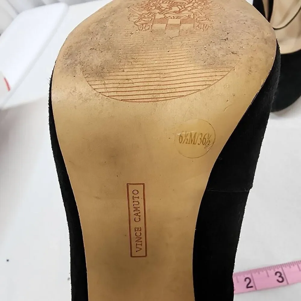 Vince Camuto Womens Beverly Mary Jane Pump Size 6.5 Black Suede Heel Dress Shoe